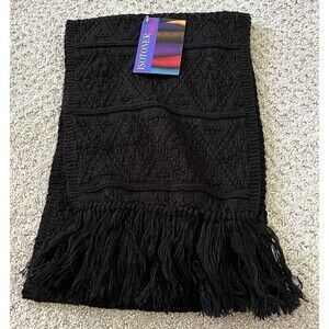 Isotoner Womens Scarf Jet Black Fringe Knit Cozy Winter Fall Textured OS NEW